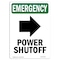 Signmission OSHA EMERGENCY, 7" Height, Decal, Portrait, Power Shutoff (Right Arrow) OS-EM-D-57-V-10526 - alternate 1